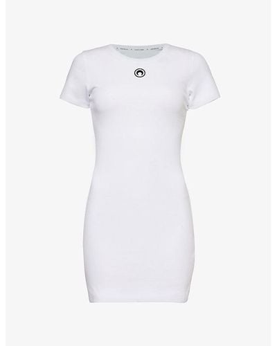 Marine Serre Moon-embroidered Slim-fit Cotton-jersey Mini Dress - White