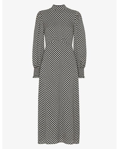 Whistles Darcie Checkerboard-print Stretch-woven Midi Dress - Grey