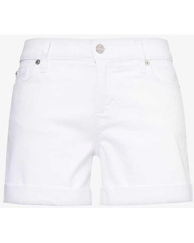 7 For All Mankind Rolled-hem Mid-rise Stretch-denim Blend Shorts - White