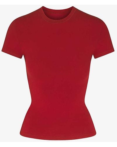 Skims Cotton Jersey Round-neck Stretch-cotton Jersey T-shirt Xx - Red