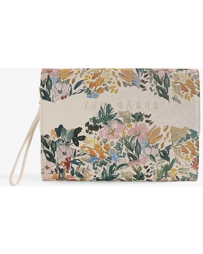 Ted Baker Abbbi Painted-meadow Logo-debossed Faux-leather Clutch - Natural