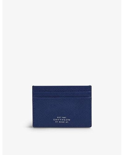 Smythson Panama Calfskin-leather Card Holder - Blue