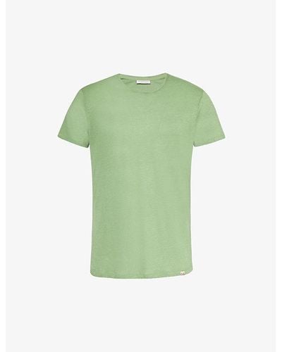 Orlebar Brown Brand-tab Round-neck Linen T-shirt X - Green