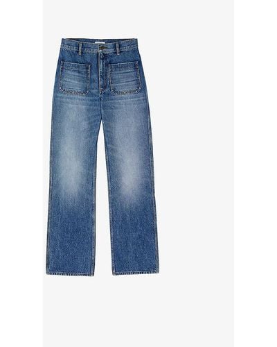 Sandro Patch-pocket Flared High-rise Jeans - Blue