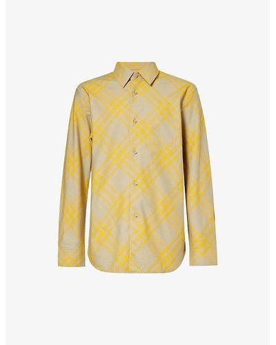 Burberry Checked-pattern Regular-fit Cotton Shirt - Yellow