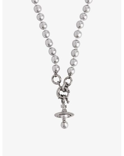 Vivienne Westwood Aleksa Orb-pendant Ruthenium-plated Brass And Pearl Necklace - White