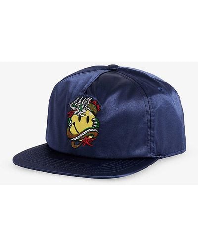 Market Smiley Souvenir Embroidered Woven Baseball Cap - Blue