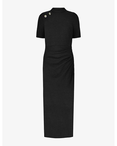 Ro&zo Button-embellished High-neck Stretch-knit Midi Dress - Black