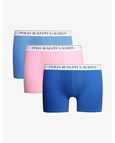 Polo Ralph Lauren Pack Of Three Branded-waistband Stretch-cotton Boxer Brief - Blue