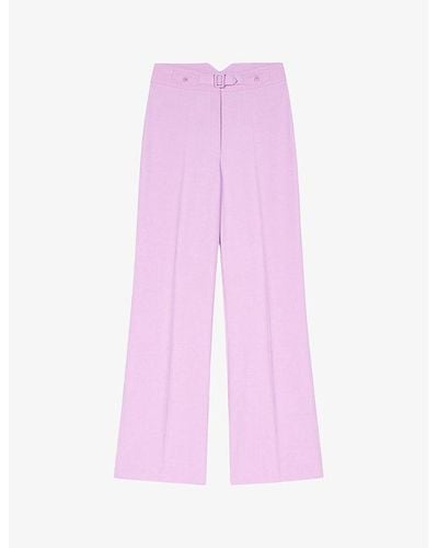 Maje Pressed-crease Belted Wide-leg Mid-rise Stretch-woven Pants - Pink