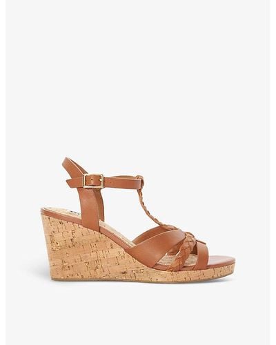 Dune Koali Plaited Cork-wedge Leather Heeled Sandals - Brown