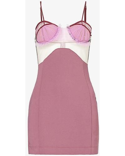Nensi Dojaka Padded-cup Sheer-panel Woven Mini Dress - Pink