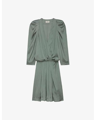 Zadig & Voltaire Ruz Wrap-neck Long-sleeve Satin Mini Dress - Green