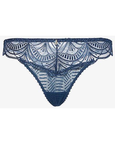 Aubade Embroidered Mid-rise Stretch-lace Briefs - Blue