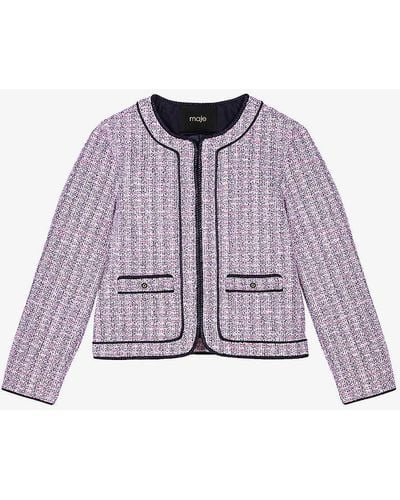 Maje Long-sleeve Tweed Boucle Jacket - Purple