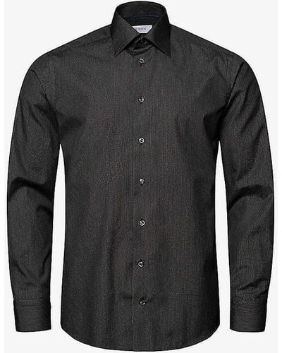 Eton Signature Glitter-stripe Contemporary-fit Cotton Shirt - Black