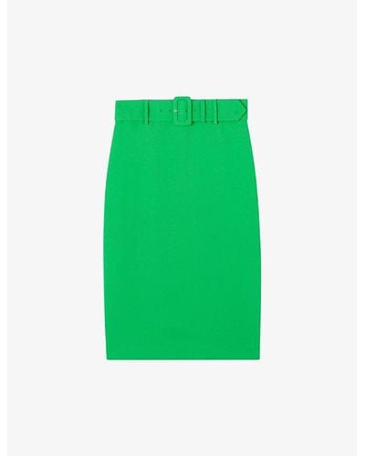LK Bennett Tabitha Belted-waist High-rise Crepe Pencil Skirt - Green
