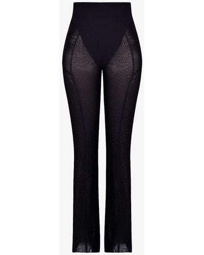 House Of Cb Avalon Sheer Straight-leg High-rise Stretch-woven Trousers - Blue