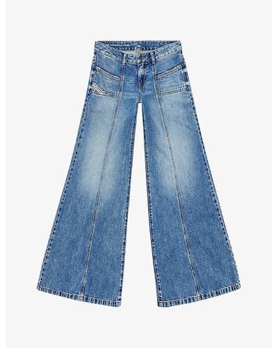 DIESEL D-akii Paneled Flared-leg Mid-rise Denim-blend Jeans - Blue