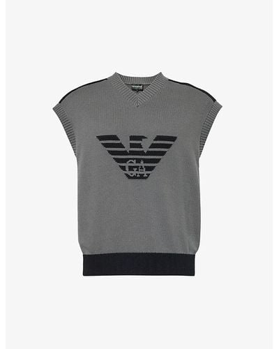 Emporio Armani Logo-intarsia Cotton Knitted Vest Xx - Gray