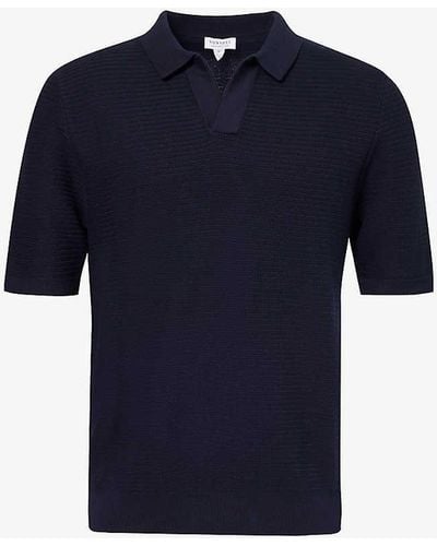 Sunspel Spread-collar Relaxed-fit Cotton-knit Polo Shirt - Blue