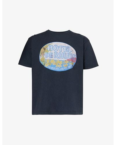 Rhude Dimora Graphic-print Cotton-jersey T-shirt - Blue