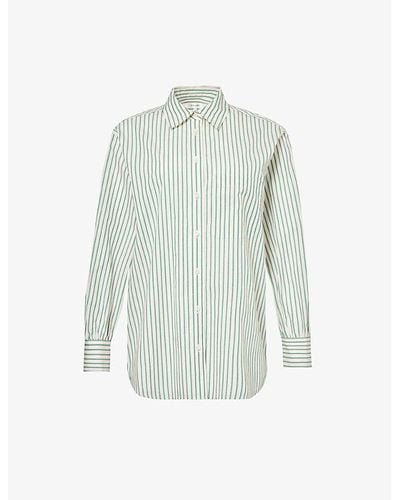 FRAME Stripe-print Oversized Cotton Shirt - Blue