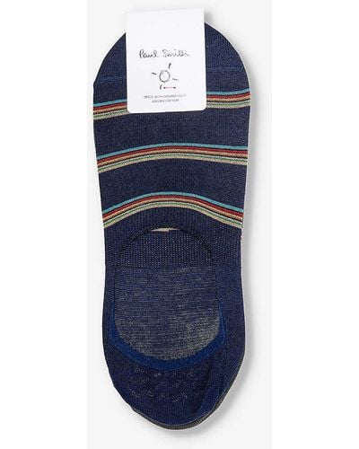 Paul Smith Striped Pack Of Three Organic Cotton-blend Socks - Blue