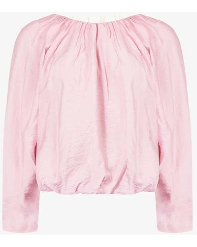 Ro&zo Crinkle Blouson-sleeve Woven Top - Pink