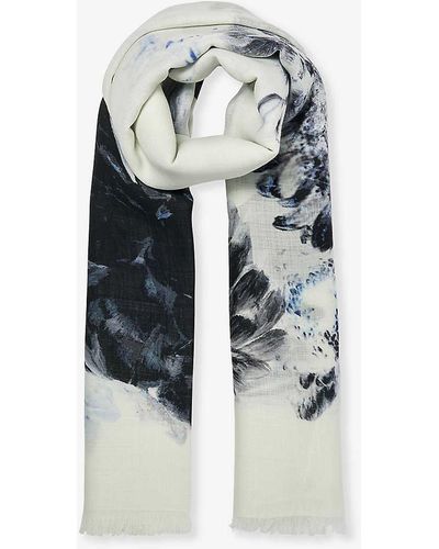 Alexander McQueen Floral-pattern Cashmere Scarf - White