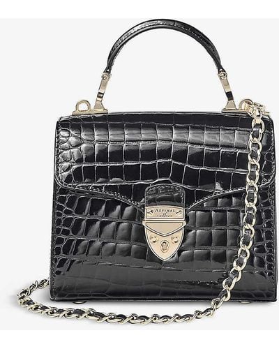 Aspinal of London Mayfair Mini Croc-embossed Leather Top-handle Bag - Black