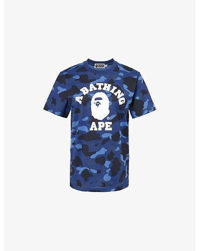 A Bathing Ape Vy Camo College Logo-print Cotton-jersey T-shirt - Blue