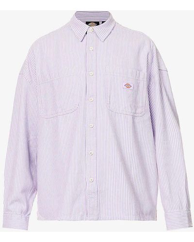 Dickies Hickory Striped-pattern Brand-patch Relaxed-fit Cotton Shirt - Purple