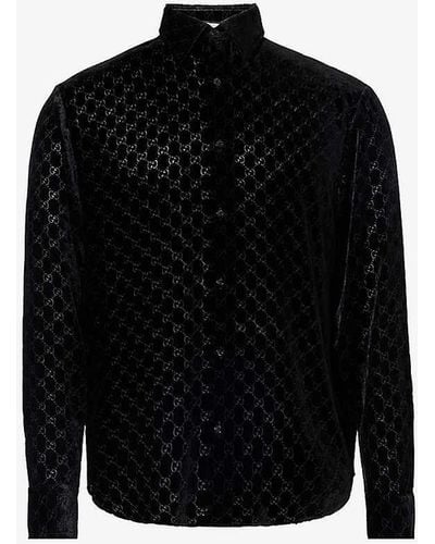 Gucci Monogrammed Semi-sheer Regular-fit Velvet Silk-blend Shirt - Black