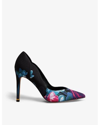 Ted Baker Orlas Floral-print Heeled Satin Court Shoes - Blue
