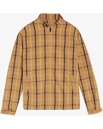 Ted Baker Deltaa Check-design Woven Harrington Jacket - Brown