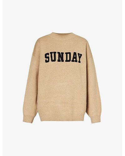 4th & Reckless Avery Logo Text-intarsia Knitted Sweatshirt - Natural