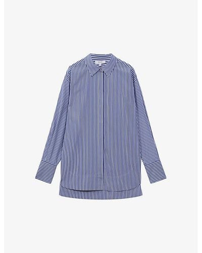 Reiss Danica Striped Oversized Woven Shirt - Blue