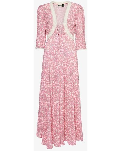 RIXO London Amina Lace-trim Woven Midi Dress - Pink