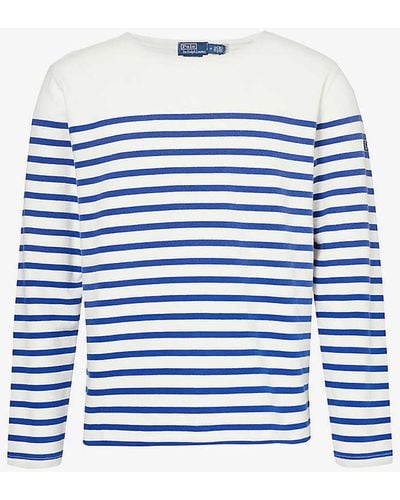 Polo Ralph Lauren Stripe Split-hem Cotton-jersey T-shirt - Blue