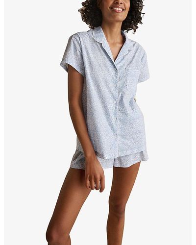 The White Company Bali Leaf-print Cotton Pajama Set - Blue