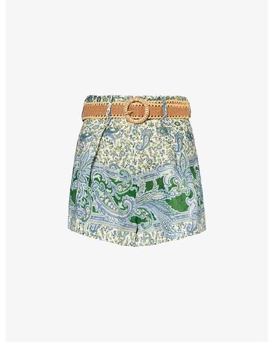 Zimmermann Ottie Paisley-print Linen Shorts - Green