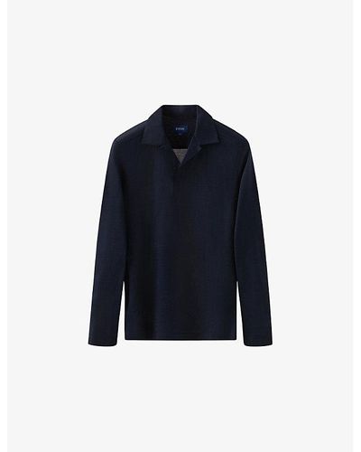 Eton Vy Blue Spread-collar Jacquard Knitted Cotton Polo Shirt