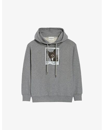Claudie Pierlot Dog-print Relaxed-fit Cotton Hoody - Gray