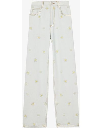 Sandro Cyriaque Daisy-embroidered Denim Jeans - Multicolor