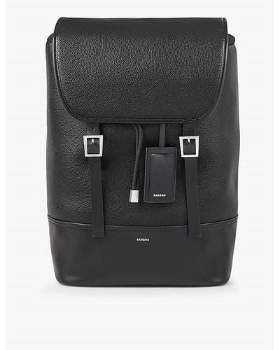 Sandro Logo-print Buckled-fastened Faux-leather Backpack - Black