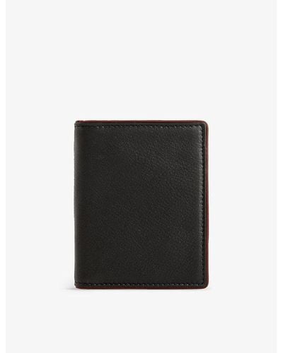 Dents Brand-debossed Contrast-piped Grained-leather Card Holder - Black