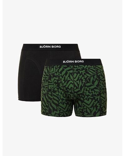 Björn Borg Branded-waistband Mid-rise Pack Of Two Organic Stretch-cotton Boxers - Green