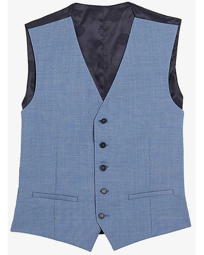 Ted Baker Sharkskin-pattern Slim-fit Wool-blend Waistcoat - Blue