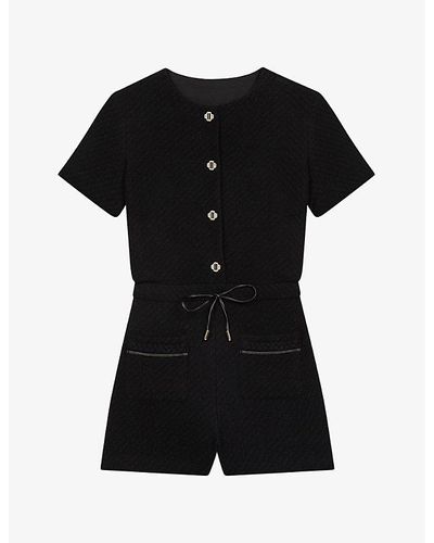 Maje Izola Buttoned Drawstring-waist Tweed Playsuit - Black